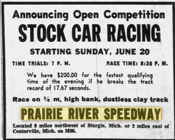 Prairie River Speedway - June 19 1954 Ad